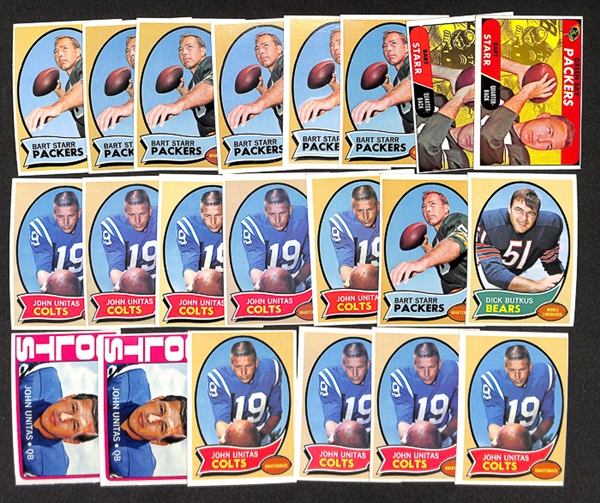 Lot of 21 Bart Starr, Johnny Unitas, & Dick Butkus Topps Cards