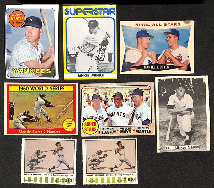 Lot of 8 Mickey Mantle inc. 1969 Topps, (2) 1969 Amoco Gas Street, and more 