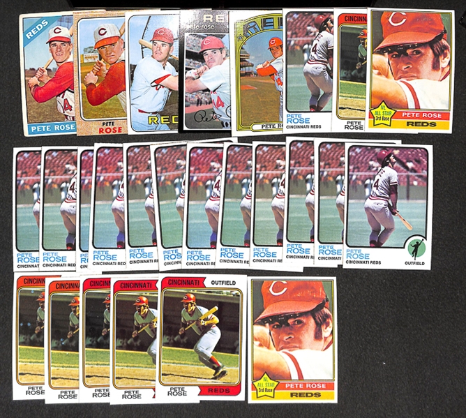 Lot of 27 Pete Rose Topps Cards From 1966 to 1976