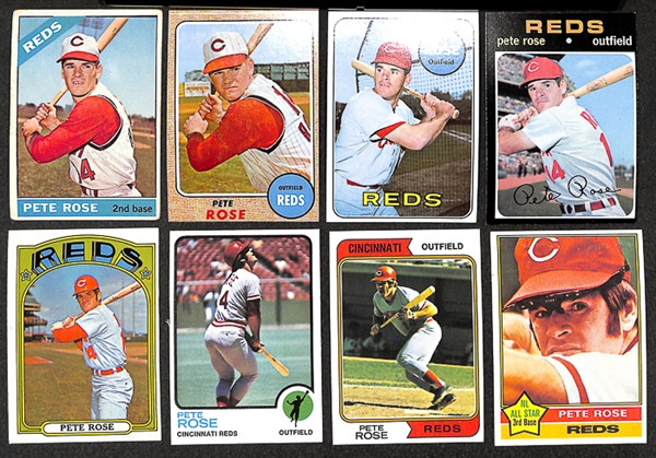 Lot of 27 Pete Rose Topps Cards From 1966 to 1976