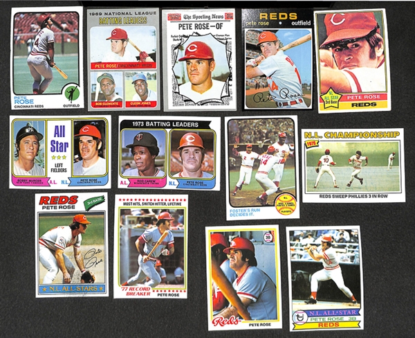 Lot of 54 Pete Rose Topps Cards from 1970 to 1973