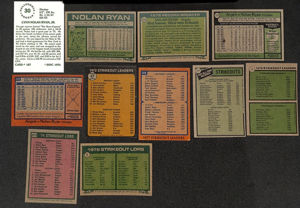 Lot of 47 Nolan Ryan Topps Cards - From 1973 to 1979