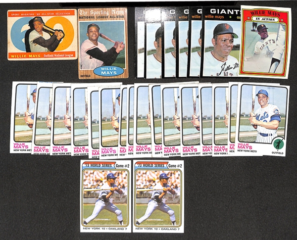 Lot of 28 Willie Mays Topps Cards from 1960 to 1974