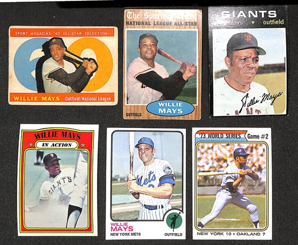 Lot of 28 Willie Mays Topps Cards from 1960 to 1974