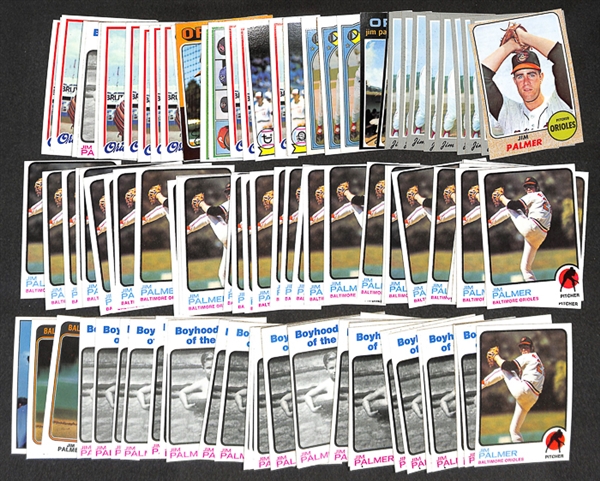 Lot of 113 Jim Palmer Topps Baseball Cards from 1968-1979