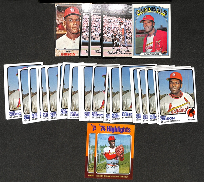 Lot of 33 Bob Gibson Topps Baseball Cards from 1968-1975