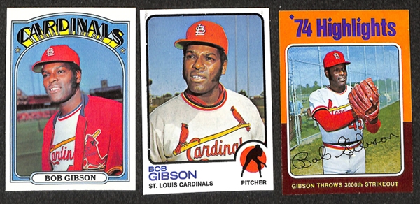 Lot of 33 Bob Gibson Topps Baseball Cards from 1968-1975