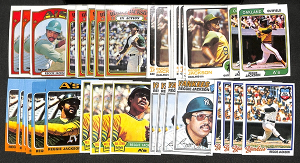 Lot of 50 Reggie Jackson Topps Baseball Cards from 1972-1978