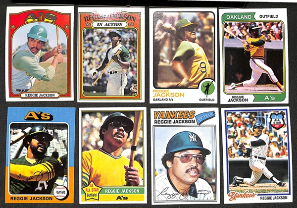 Lot of 50 Reggie Jackson Topps Baseball Cards from 1972-1978