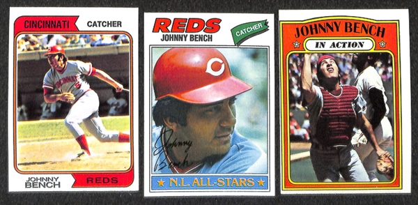 Lot of 88 Johnny Bench Topps Baseball Cards from 1970-1977