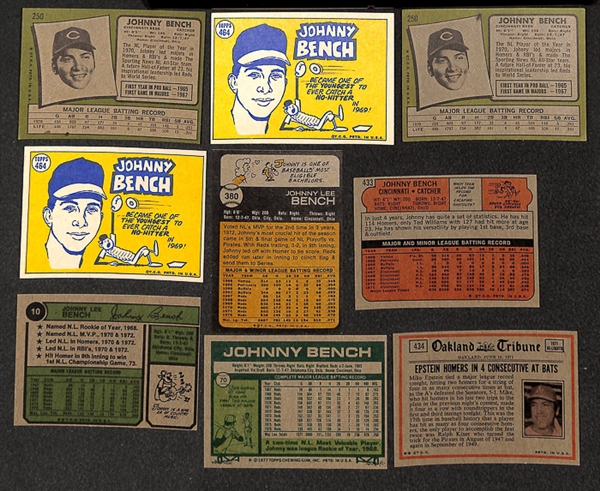 Lot of 88 Johnny Bench Topps Baseball Cards from 1970-1977