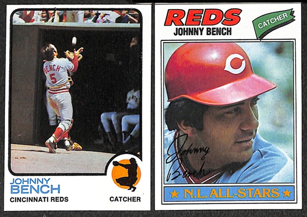 Lot of 70 Johnny Bench Topps Baseball Cards from 1972-1979