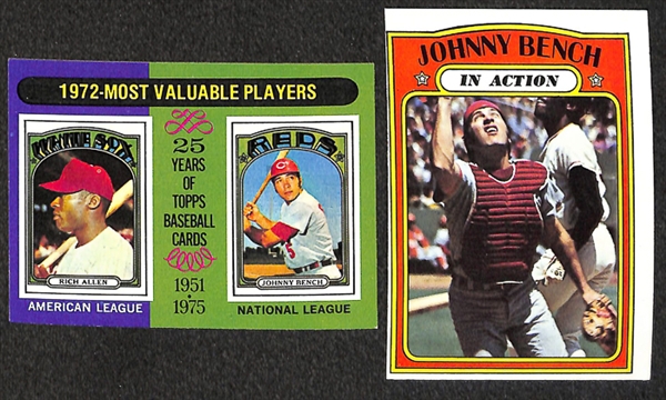 Lot of 70 Johnny Bench Topps Baseball Cards from 1972-1979