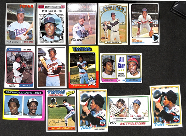 Lot of 77 Rod Carew Topps Baseball Cards from 1970-1978