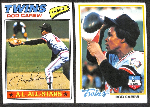 Lot of 77 Rod Carew Topps Baseball Cards from 1970-1978