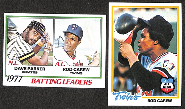 Lot of 77 Rod Carew Topps Baseball Cards from 1970-1978