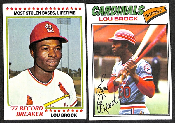 Lot of 82 Lou Brock Topps Baseball Cards from 1972-1978