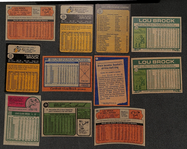 Lot of 82 Lou Brock Topps Baseball Cards from 1972-1978