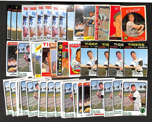 Lot of 54 Al Kaline Baseball Cards from 1958-1974