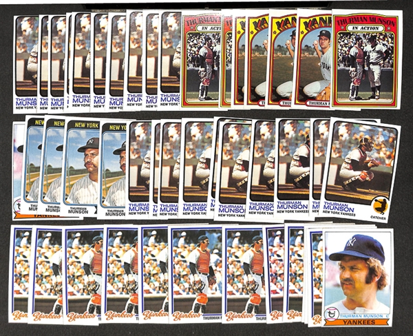 Lot of 48 Thurmon Munson Baseball Cards from 1972-1979