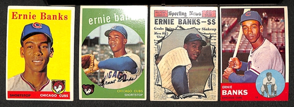 Lot of 77 Topps Baseball Star Cards of Ashburn, Banks, Brock, Fingers, Hunter, & McCovey From 1957-1979