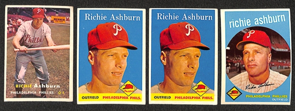 Lot of 77 Topps Baseball Star Cards of Ashburn, Banks, Brock, Fingers, Hunter, & McCovey From 1957-1979