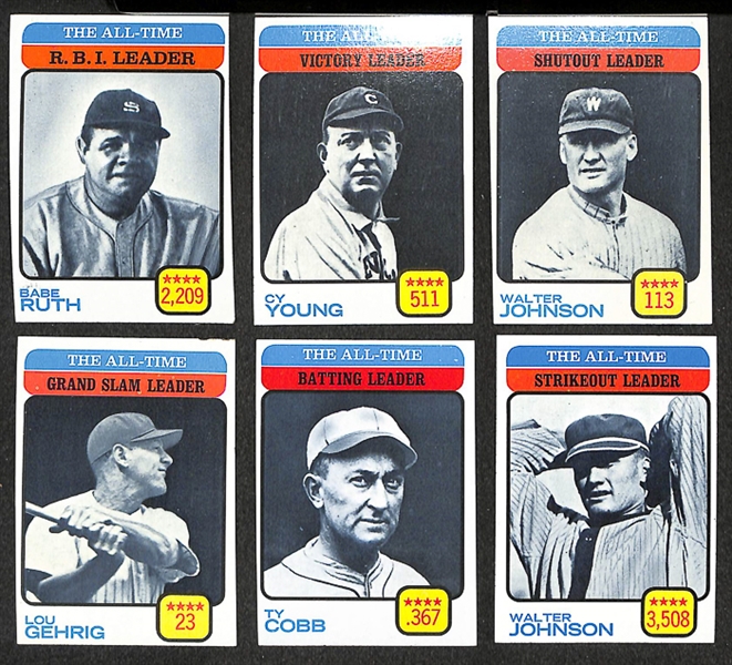 Lot of 77 1973 All Time Leader Cards w Babe Ruth