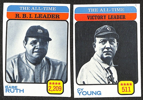 Lot of 77 1973 All Time Leader Cards w Babe Ruth