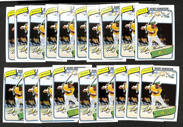 Lot of 19 1980 Topps Rickey Henderson Rookie Cards