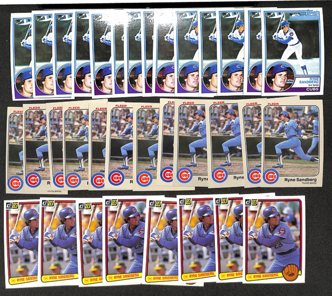 Lot of 34 - 1983 Ryne Sandberg Rookie Cards - Topps/Donruss/Fleer