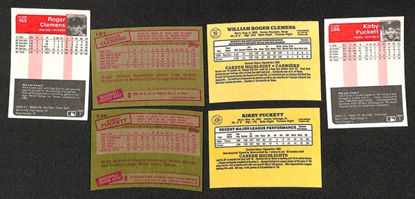 Lot of 63 - 1985 Rookie Cards of Kirby Puckett & Roger Clemens -  Topps/Donruss/Fleer