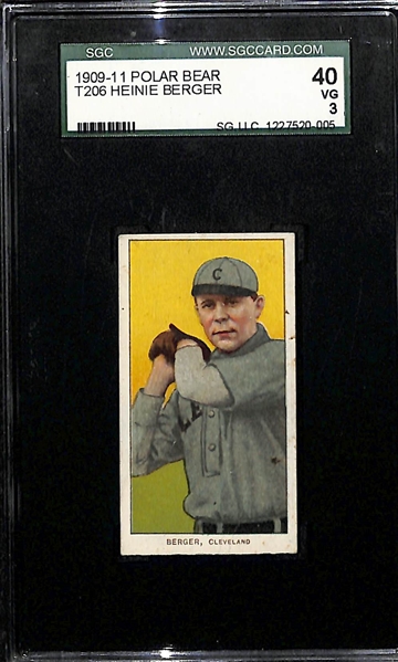 Lot of (3) Graded 1909-11 T206 Cleveland Indian Polar Bear Cards - (Berger SGC 3, Stovall SGC 3, Ball SGC 2.5)