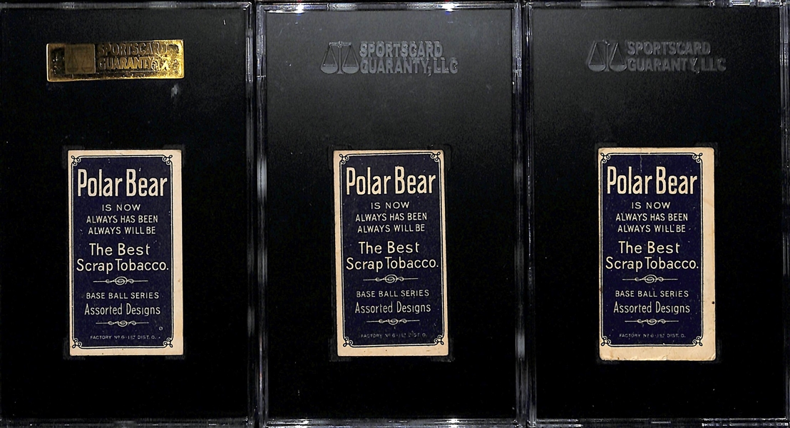 Lot of (3) Graded 1909-11 T206 Cleveland Indian Polar Bear Cards - (Berger SGC 3, Stovall SGC 3, Ball SGC 2.5)