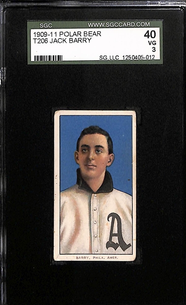 Lot of (2) SGC Graded VG 1909-11 T206 Philadelphia Athletics Polar Bear Cards - Jack Berry SGC 3 and Rube Oldring (Batting) SGC 3