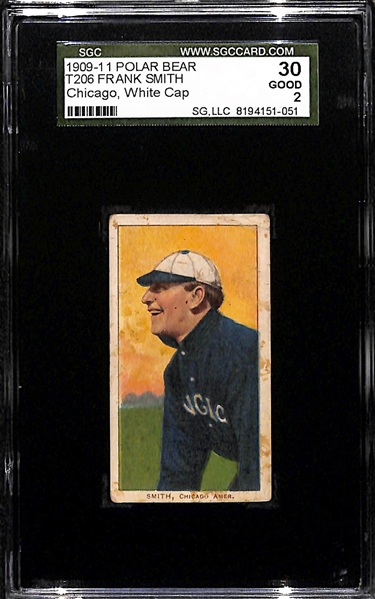 Lot of (3) SGC Graded 1909-11 T206 Chicago Black Sox  (AL) Polar Bear Cards - Fiene SGC 3, F. Smith SGC 2 (white cap), Atz SGC 2