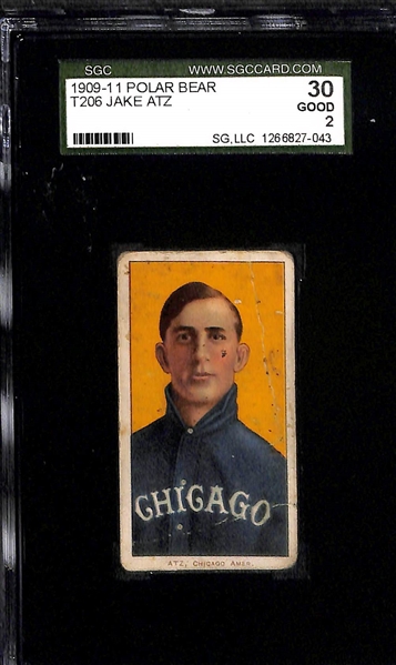 Lot of (3) SGC Graded 1909-11 T206 Chicago Black Sox  (AL) Polar Bear Cards - Fiene SGC 3, F. Smith SGC 2 (white cap), Atz SGC 2
