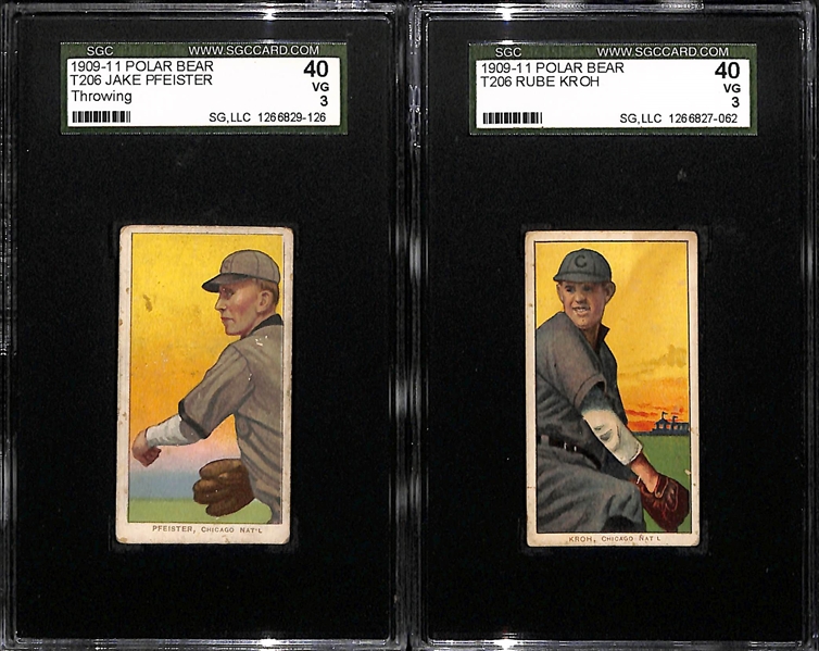 Lot of (2) SGC Graded 1909-11 T206 Chicago Cubs (NL) Polar Bear Cards - Pfeister (Throwing) SGC 3, Kroh SGC 3