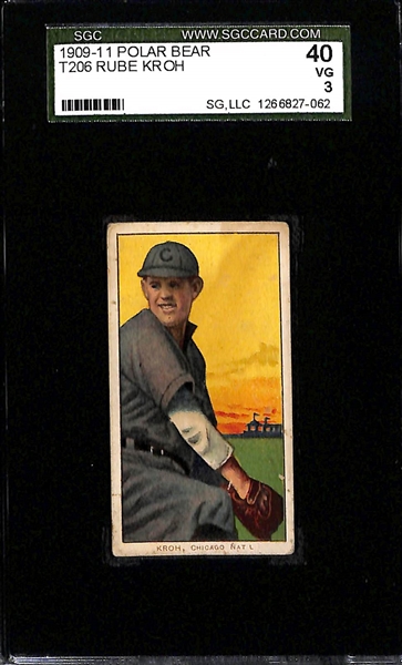 Lot of (2) SGC Graded 1909-11 T206 Chicago Cubs (NL) Polar Bear Cards - Pfeister (Throwing) SGC 3, Kroh SGC 3