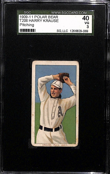 Lot of (2) SGC Graded 1909-11 T206 Philadelphia Athletics Polar Bear Cards - Krause (Pitching) SGC 3, Nichols SGC 2