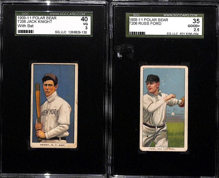 Lot of (2) SGC Graded 1909-11 T206 NY Yankees Polar Bear Cards - Knight (w/ bat) SGC 3, Ford SGC 2.5