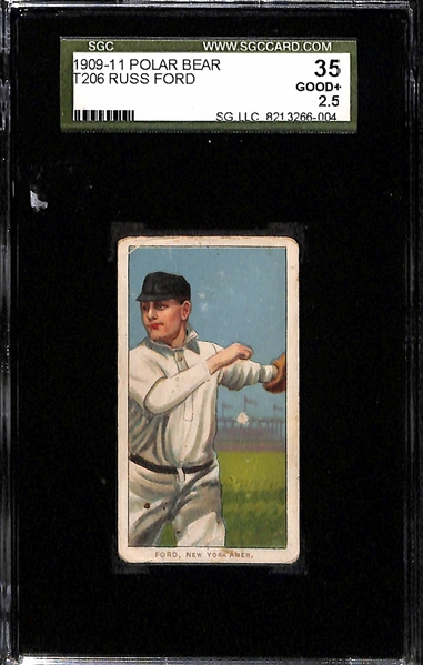 Lot of (2) SGC Graded 1909-11 T206 NY Yankees Polar Bear Cards - Knight (w/ bat) SGC 3, Ford SGC 2.5
