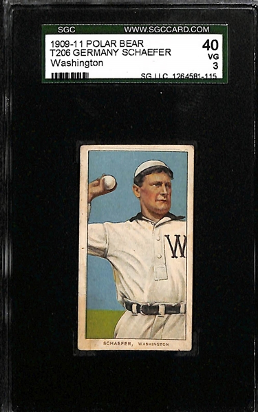 Lot of (2) SGC Graded 1909-11 T206 Washington Senators Polar Bear Cards - Conroy (w/ Bat) SGC 2, Schafer (Washington) SGC 3