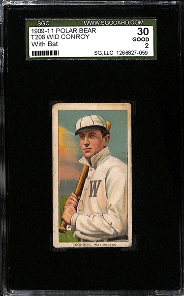Lot of (2) SGC Graded 1909-11 T206 Washington Senators Polar Bear Cards - Conroy (w/ Bat) SGC 2, Schafer (Washington) SGC 3