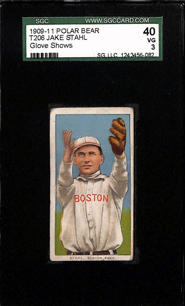 Lot of (3) SGC Graded 1909-11 T206 Polar Bear Cards -Stahl (Red Sox - Glove Shows) SGC 3, Seymour (NY Giants - Portrait) SGC 2, Bell (Dodgers - Follow Through) SGC 2