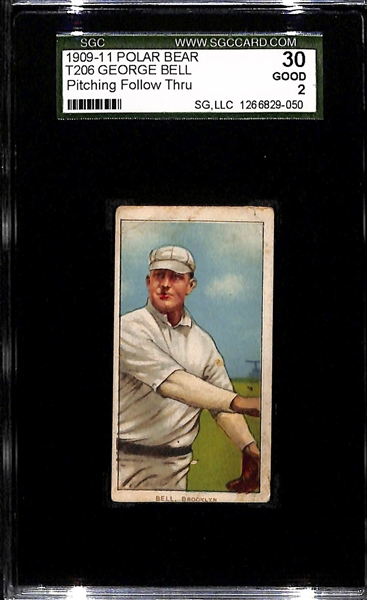 Lot of (3) SGC Graded 1909-11 T206 Polar Bear Cards -Stahl (Red Sox - Glove Shows) SGC 3, Seymour (NY Giants - Portrait) SGC 2, Bell (Dodgers - Follow Through) SGC 2