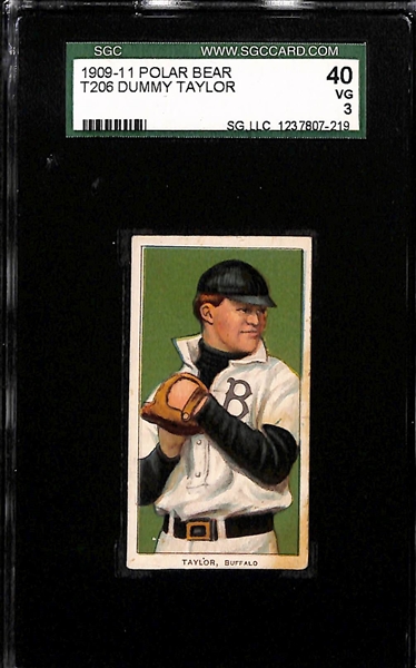Lot of (3) SGC Graded 1909-11 T206 Polar Bear Cards - Taylor (Buffalo) SGC 3, O'Brien (St. Paul) SGC 2, Davidson (Indianapolis) SGC 2