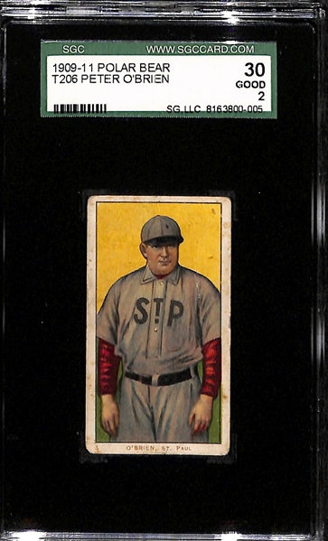 Lot of (3) SGC Graded 1909-11 T206 Polar Bear Cards - Taylor (Buffalo) SGC 3, O'Brien (St. Paul) SGC 2, Davidson (Indianapolis) SGC 2
