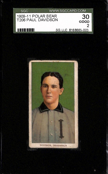Lot of (3) SGC Graded 1909-11 T206 Polar Bear Cards - Taylor (Buffalo) SGC 3, O'Brien (St. Paul) SGC 2, Davidson (Indianapolis) SGC 2