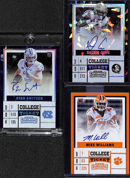 Lot of (3) 2017 Panini Contenders Certified Autograph Football Rookies (Dalvin Cook #/23; Ryan Switzer #/23; and Mike Williams)
