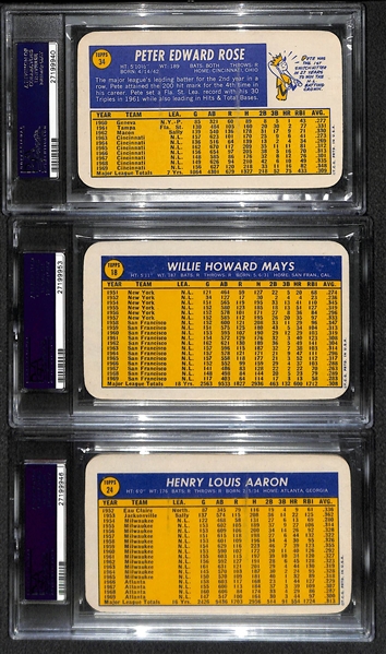 PSA 8 Lot of (3) 1970 Topps Super - Aaron, Mays, Rose - All PSA 8 NM-Mint